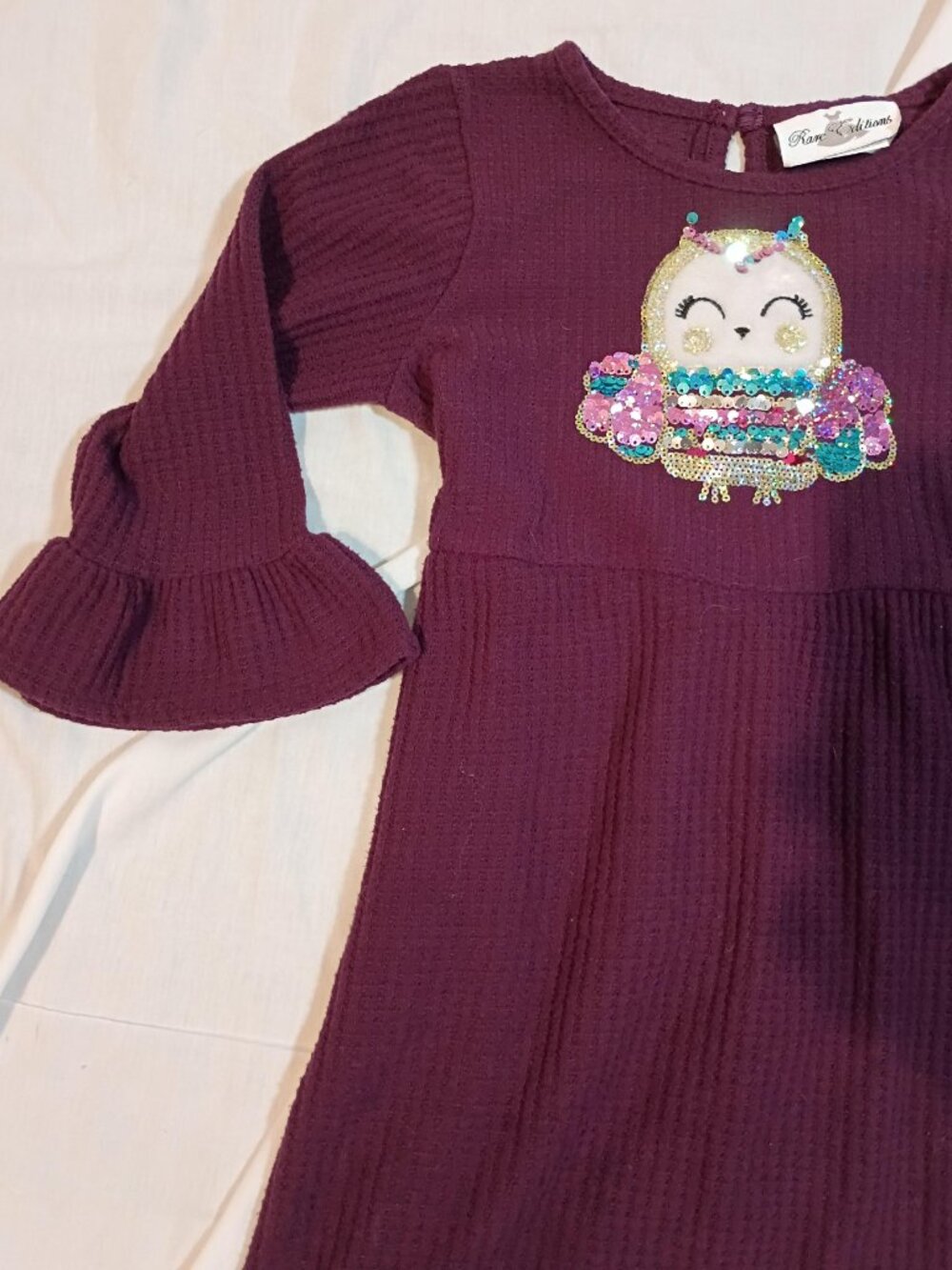 Rare Editions/Dress/Girls 6X/Purple/Sequin Owl Ruffle Sleeve Woodlandcore Sparkl - Picture 6 of 9